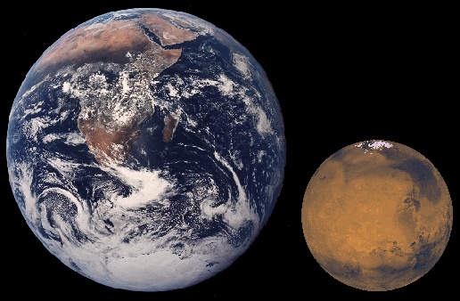 Earth and Mars to same 
scale